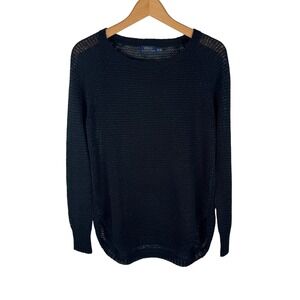 Polo Ralph Lauren Linen Open Knit Mesh Crew Neck Sweater Womens‎ XS Blue Raglan